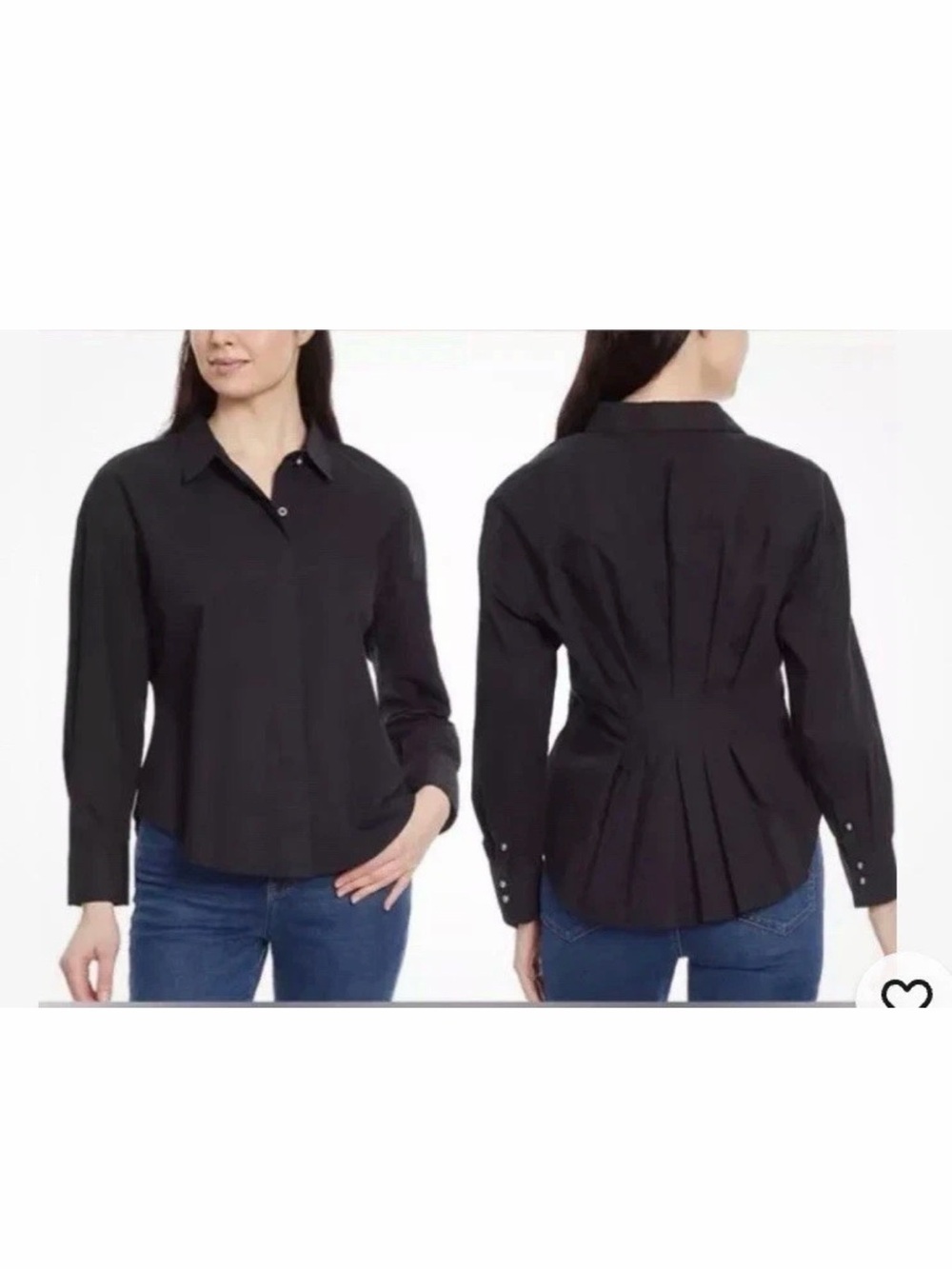 Sam Edelman Black Pleated-Back Button Down Shirt